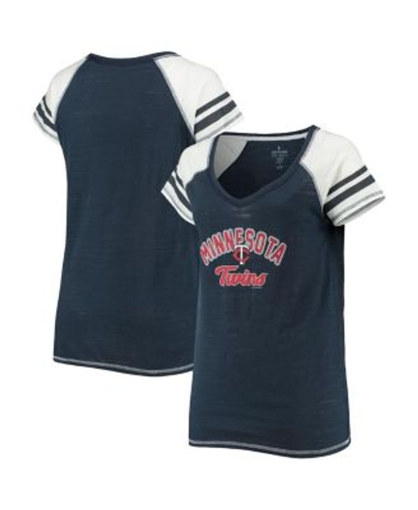 Touch Women's Navy and White Minnesota Twins Shortstop Ombre Raglan V-Neck  T-shirt