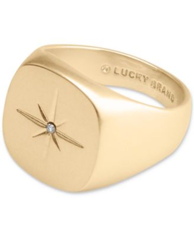 Gold-Tone Crystal Star Signet Ring