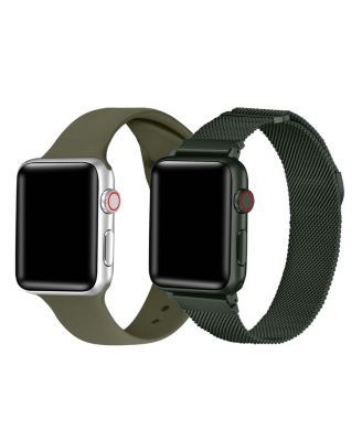 Women's Green Silicone Sport Infinity Stainless Steel Mesh Replacement Bands for Apple Watch, 2-Pack