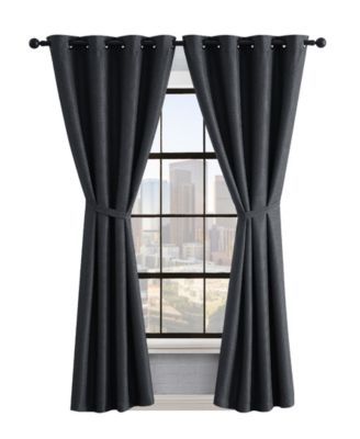 Ember Thermal Woven Room Darkening Grommet Window Curtain Panel Pair with Tiebacks, 50" x 96"