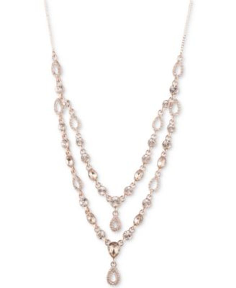 Givenchy Rose Gold-Tone Crystal 2-Row Frontal Necklace, 18