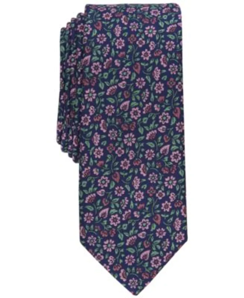 Blue Floral Narrow Silk Necktie