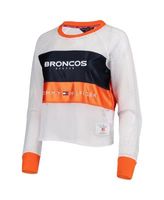 Women's Tommy Hilfiger White/Navy Denver Broncos Mesh Raglan Long Sleeve T-Shirt