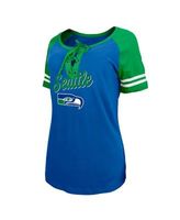 Women's New Era Royal/Green Seattle Seahawks Legacy Lace-Up Raglan T-Shirt Size: Medium