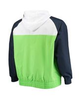 Men's Seattle Seahawks Starter College Navy/Neon Green Playoffs Color Block  Full-Zip Hoodie