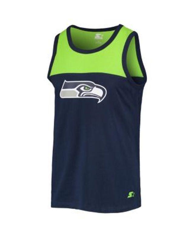 Men's Starter College Navy/Neon Green Seattle Seahawks Team Touchdown Fashion Tank Top Size: Small