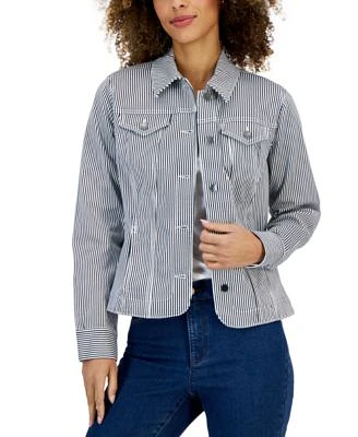 Women's Striped Denim Trucker Jacket, Created for Macy's