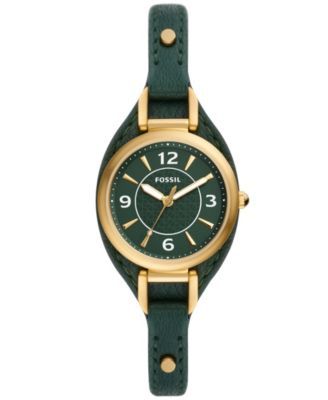 Women's Carlie Three-Hand Green Leather Strap Watch, 28mm