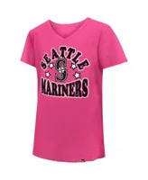 New Era Girls Youth Pink Seattle Mariners Jersey Stars V-neck T-shirt