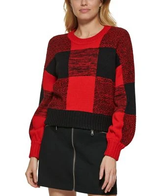 Women's Plaid Long-Sleeve Pullover Sweater