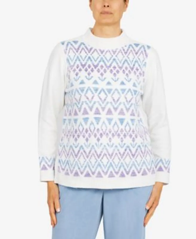 Alfred Dunner Petite Victoria Falls Mock Neck 3/4 Sleeve Fairisle Chenille  Sweater | Vancouver Mall
