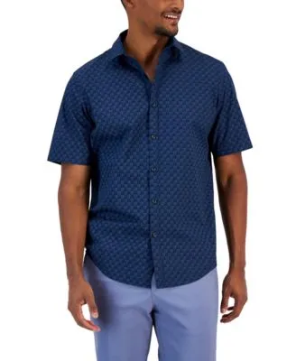Men's Above Classic-Fit Stretch Geo-Print Button-Down Shirt, Created for Macy's