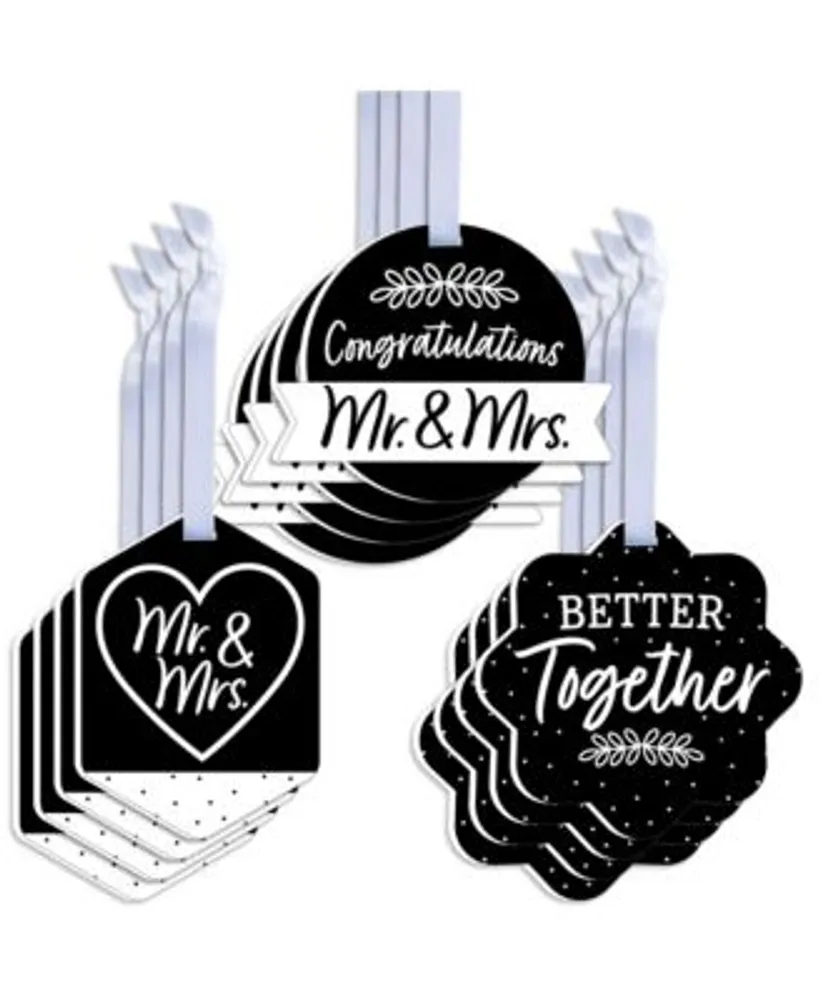 Big Dot of Happiness Mr. and Mrs. - Black and White Wedding or Bridal Shower Circle Sticker Labels - 24 Count