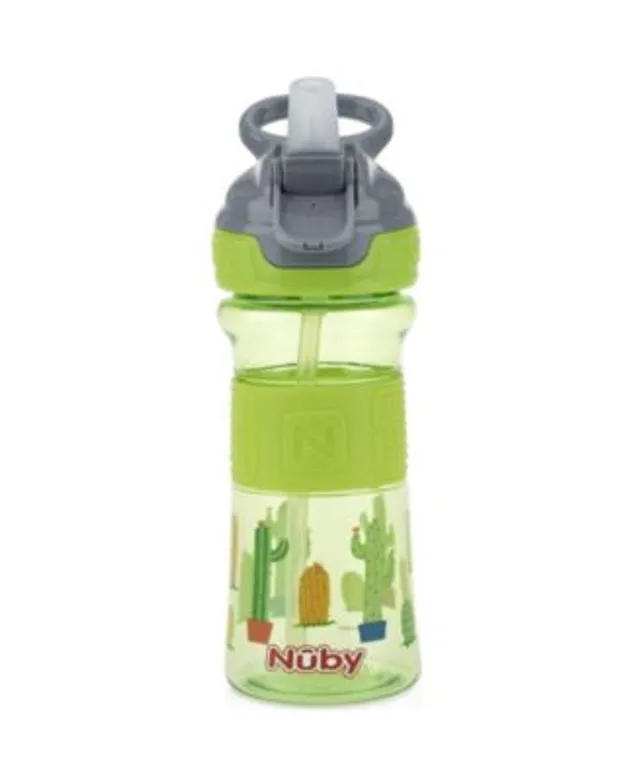 Nuby Push Button Flip-it Soft Spout Tritan Water Bottle, Pink Unicorns, 18  Oz