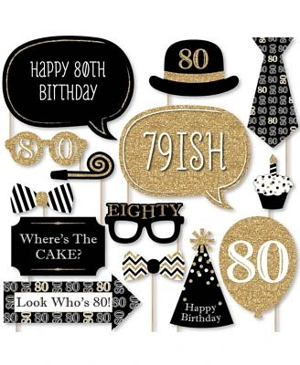 Adult 80th Birthday - Gold - Birthday Party Photo Booth Props Kit - 20 Count