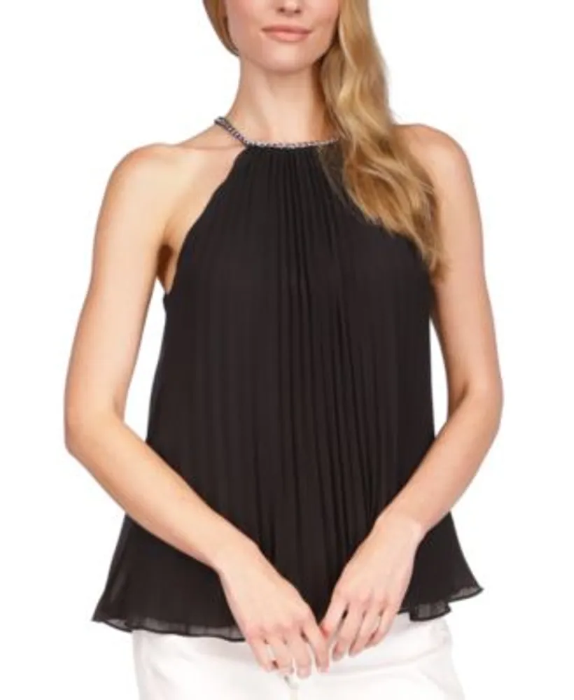 Michael Kors Women's Solid Pleated Chain Halter Top | Hawthorn Mall