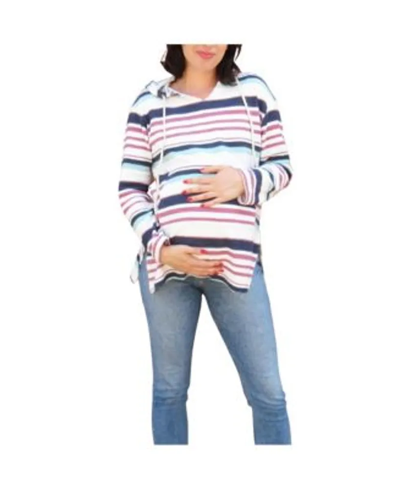 Indigo Poppy Women Stripe Pocket Front Maternity Hoodie