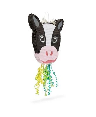 Cow Pull String Pinata for Farm Birthday Party Decorations (16.5 x 13 x 3 In)