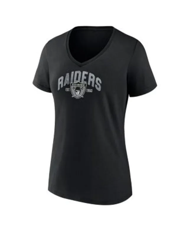 Women's Heathered Gray Las Vegas Raiders Plus Size Lace-Up V-Neck T-Shirt