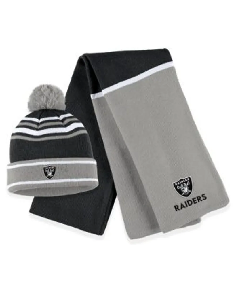 WEAR by Erin Andrews Women's Black Las Vegas Raiders Colorblock Cuffed Knit  Hat with Pom and Scarf Set