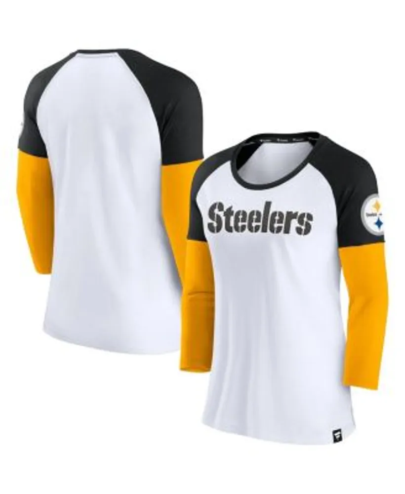 Fanatics Women's Branded White, Black Pittsburgh Steelers Durable Raglan 3/4 -Sleeve T-shirt