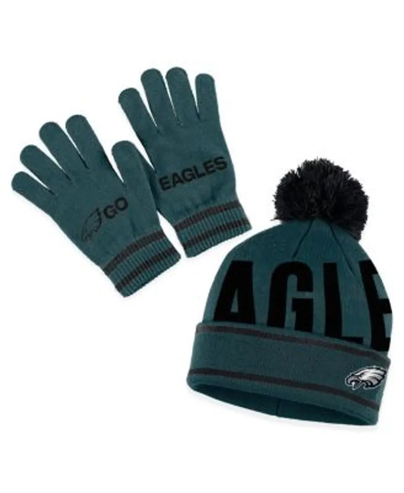 WEAR by Erin Andrews Women's Midnight Green Philadelphia Eagles Double  Jacquard Cuffed Knit Hat with Pom and Gloves Set