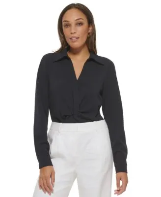 Women's Collared Twist-Front Blouse