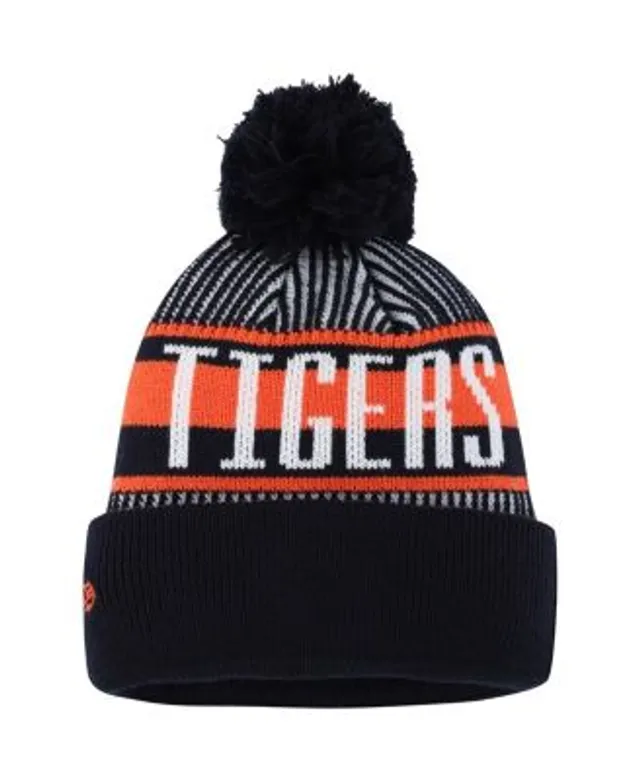 New Era Youth Boys Navy Detroit Tigers Striped Cuffed Knit Hat with Pom