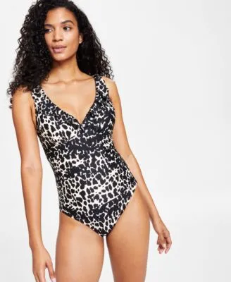 Women's Printed Ruffled Underwire Tummy Control One-Piece Swimsuit, Created for Macy's