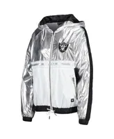 The Wild Collective Women's Black, Silver Las Vegas Raiders Color Block  Full-Zip Puffer Jacket