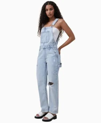 Women's Utility Denim Long Overall Straight Jeans