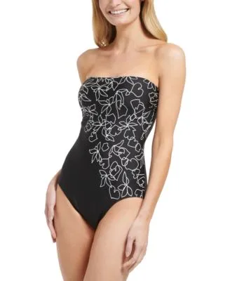 Women's Printed Bandeau Tummy-Control One-Piece Swimsuit