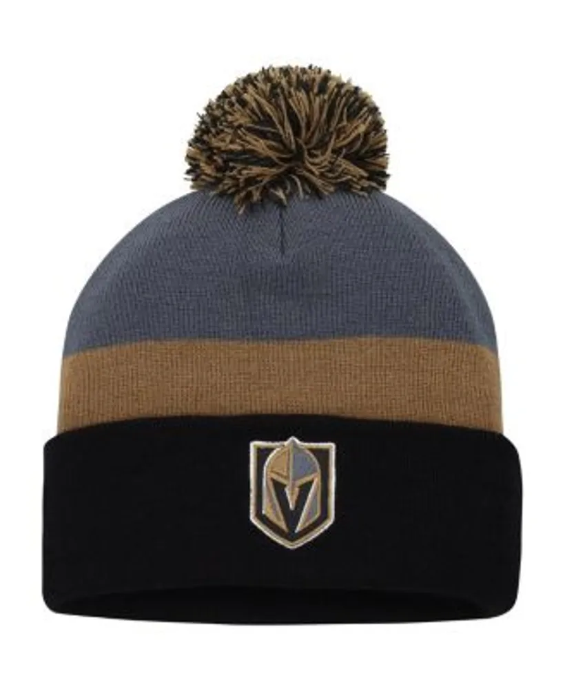 Men's Mitchell & Ness Black Vegas Golden Knights Stripe Cuffed Knit Hat  with Pom