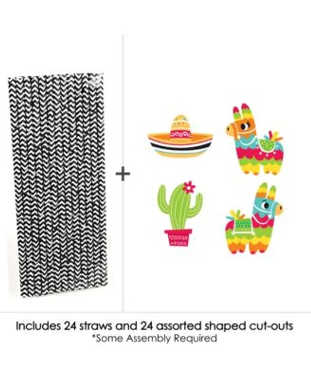 Big Dot of Happiness Let's Fiesta - Paper Straw Decor - Fiesta Party  Striped Decorative Straws - Set of 24