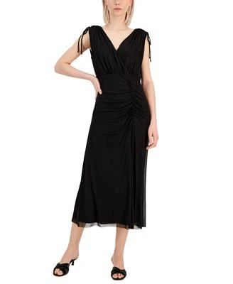 Women's Tie-Shoulder Ruched Midi Dress