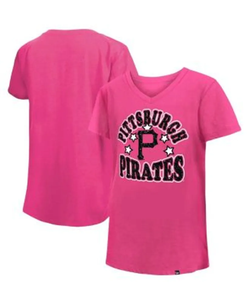 New Era Girl's Youth Pink Pittsburgh Pirates Jersey Stars V-Neck T-shirt