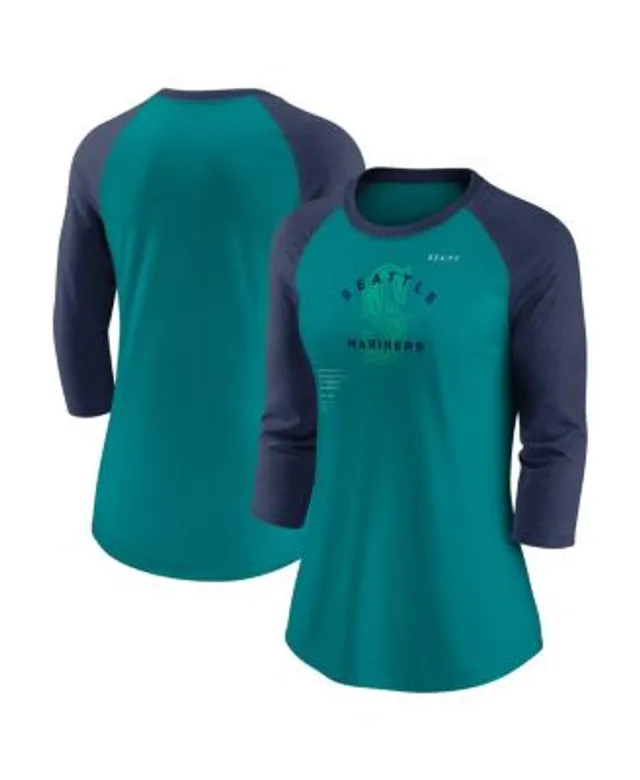 Seattle Mariners Nike Women's Tri-Blend Raglan 3/4-Sleeve T-Shirt - White/ Aqua