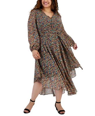 Women's Floral Long-Sleeve Midi Dress