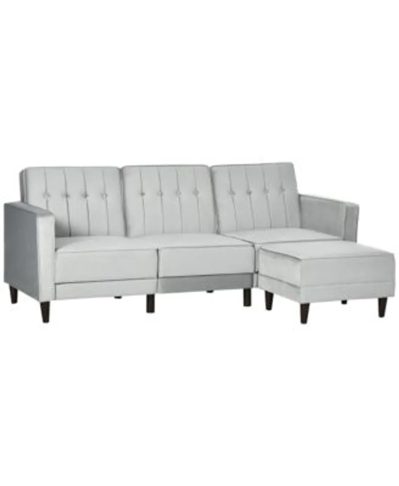 HOMCOM Upholstered L-Shaped Sofa Bed, Reversible Sectional Recliner Sofa Set, Velvet-Feel Sleeper Futon with Footstool, Grey | Mall