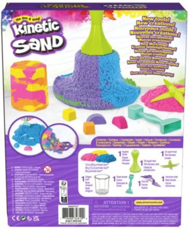 Kinetic Sand Squish N Create with Blue, Yellow, and Pink Play Sand, 5 Tools