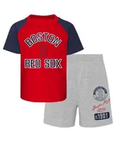 Outerstuff Infant Boys and Girls Red, Heather Gray Boston Red Sox Ground  Out Baller Raglan T-shirt Shorts Set