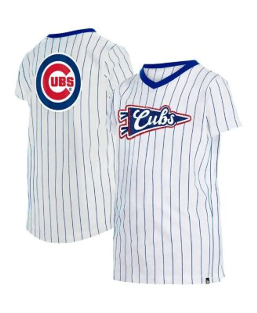New Era Girls Youth White Chicago Cubs Pinstripe V-Neck T-shirt
