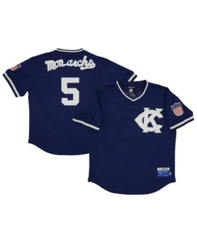 Men's Rings & Crwns #5 Navy Kansas City Monarchs Mesh Replica V-Neck Jersey Size: Medium