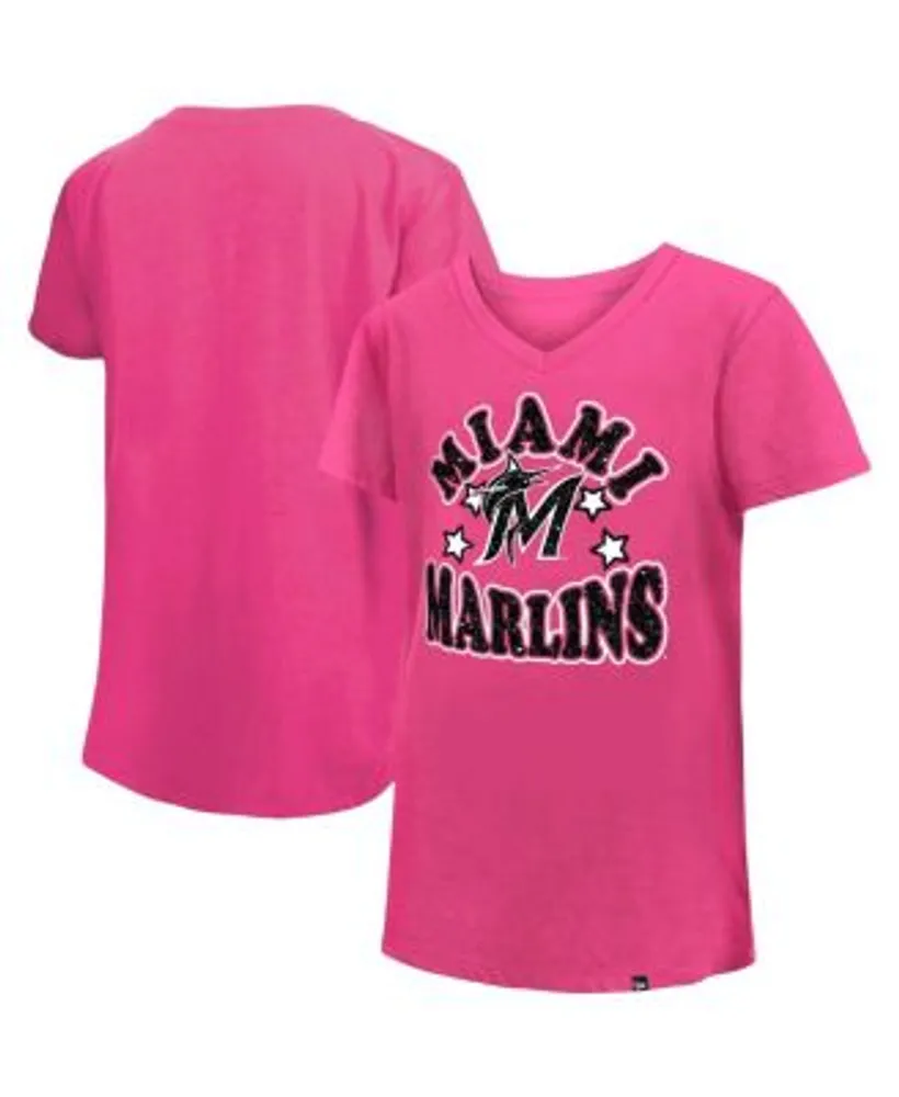 New Era Girls Youth Pink Miami Marlins Jersey Stars V-Neck T-shirt