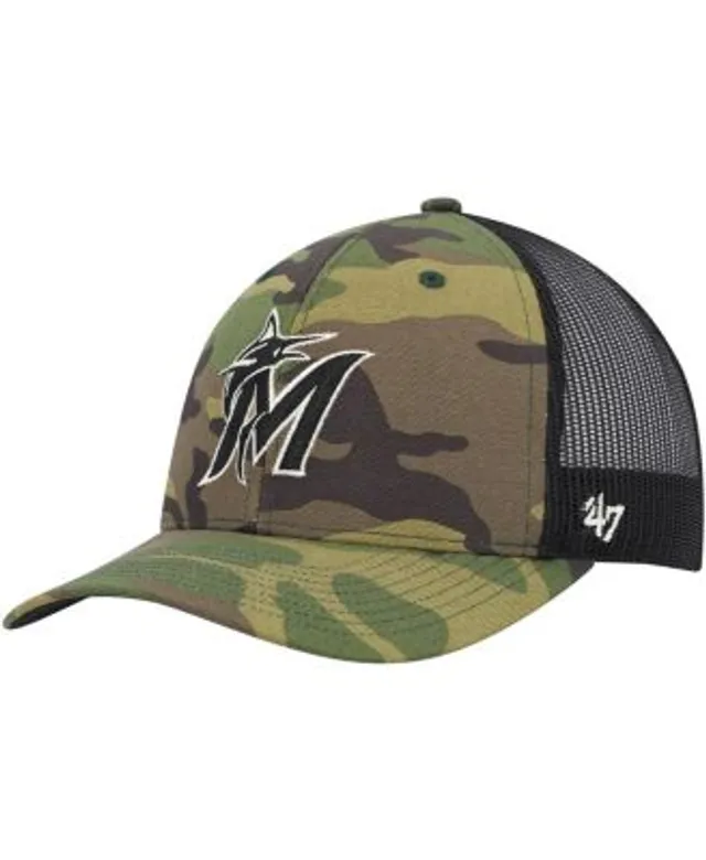 Men's '47 Black/White Miami Marlins Primary Logo Trucker Snapback Hat