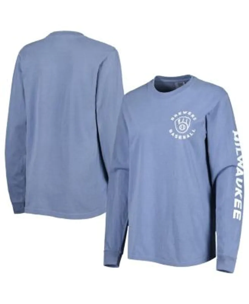 Soft As A Grape Women's Blue Milwaukee Brewers Team Pigment Dye Long Sleeve  T-shirt