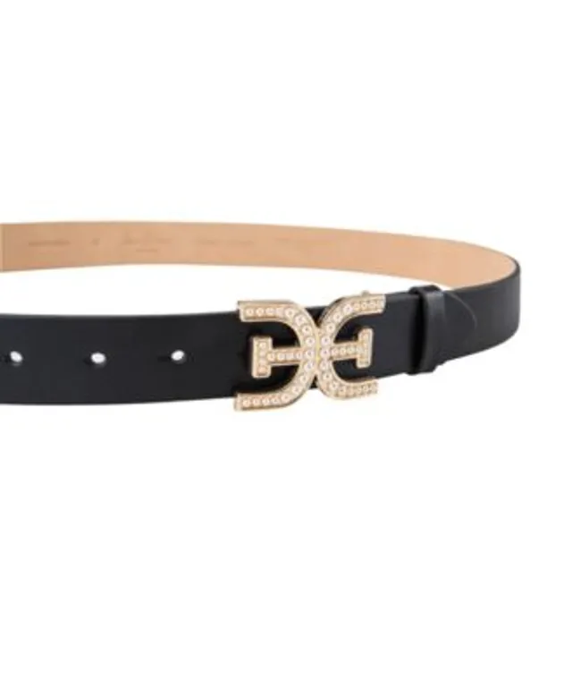 Sam Edelman Imitation Pearl Logo Plaque Belt in Black