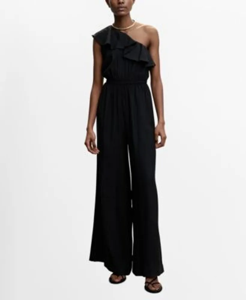 ASYMMETRIC RUFFLED JUMPSUIT - Black