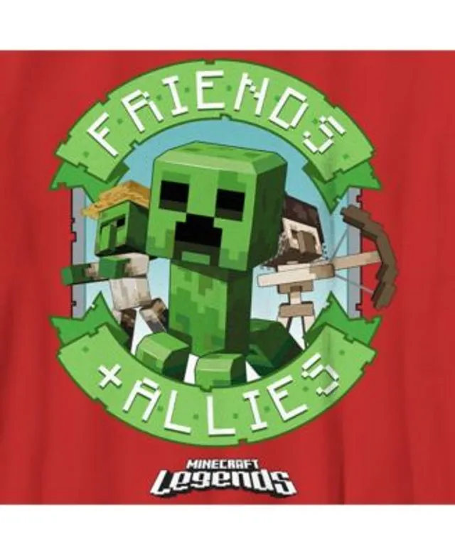 Boy's Minecraft Legends Friends and Allies Banner Graphic Tee Red Small 