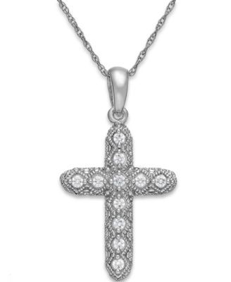 Diamond Cross Pendant Necklace in 14k White Gold (1/8 ct. t.w.)